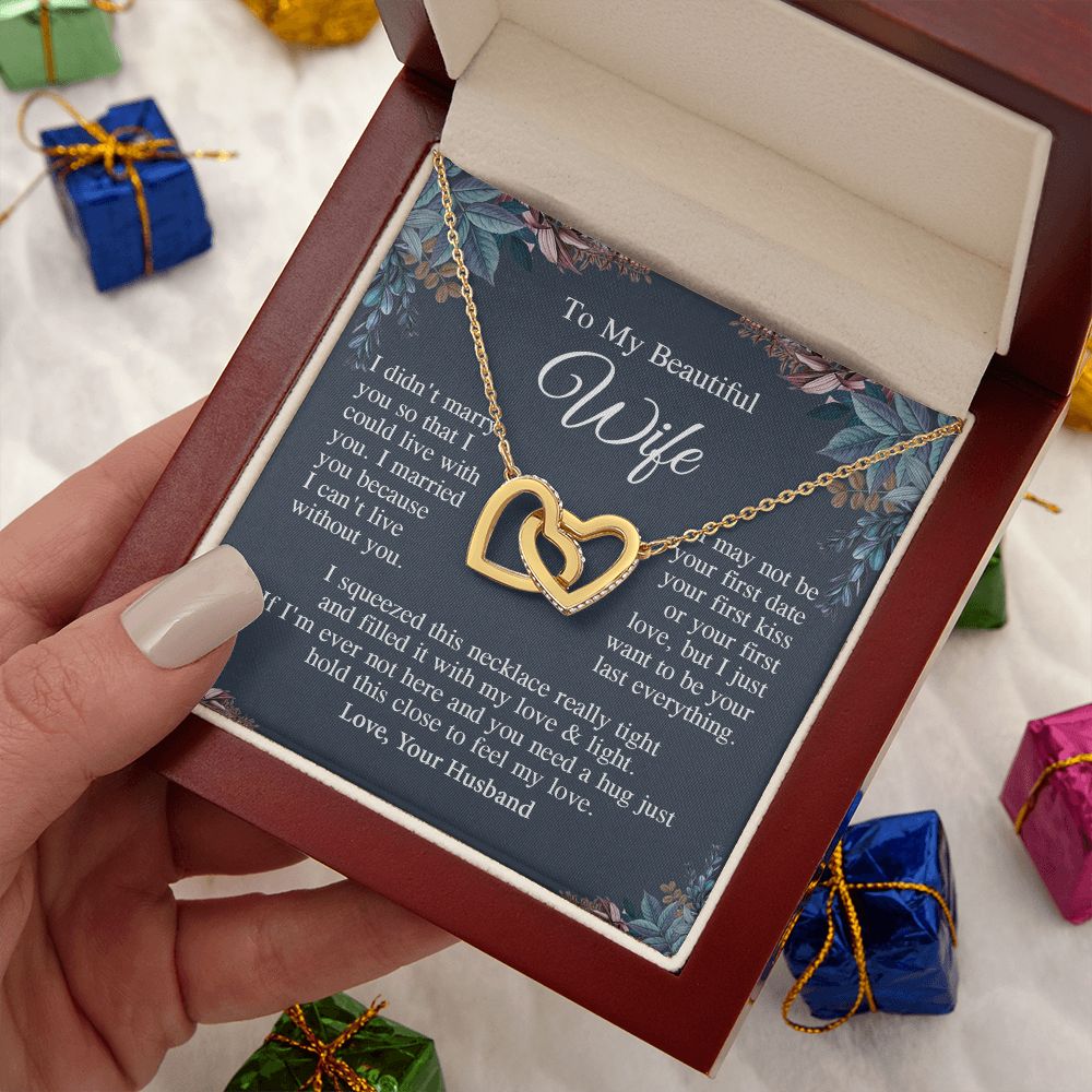 Wife Necklace Gift From Husband, Anniversary Romantic Gifts for Wife from Husband, Wife Anniversary Gifts Message Card and Necklace Gifts Box Gift Box Styles on Birthday, Wedding, Anniversary, Valentine Interlocking Heart