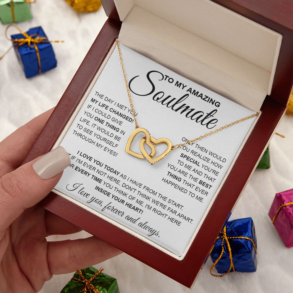 to My Soulmate Necklace, Soulmate Jewelry for Women, Wife Gifts from Husband , Valentine Necklace for Wife Soulmate Gifts Future Wife Necklace Message Card and Gift Box Styles on Birthday, Wedding, Anniversary, Valentine Interlocking Heart