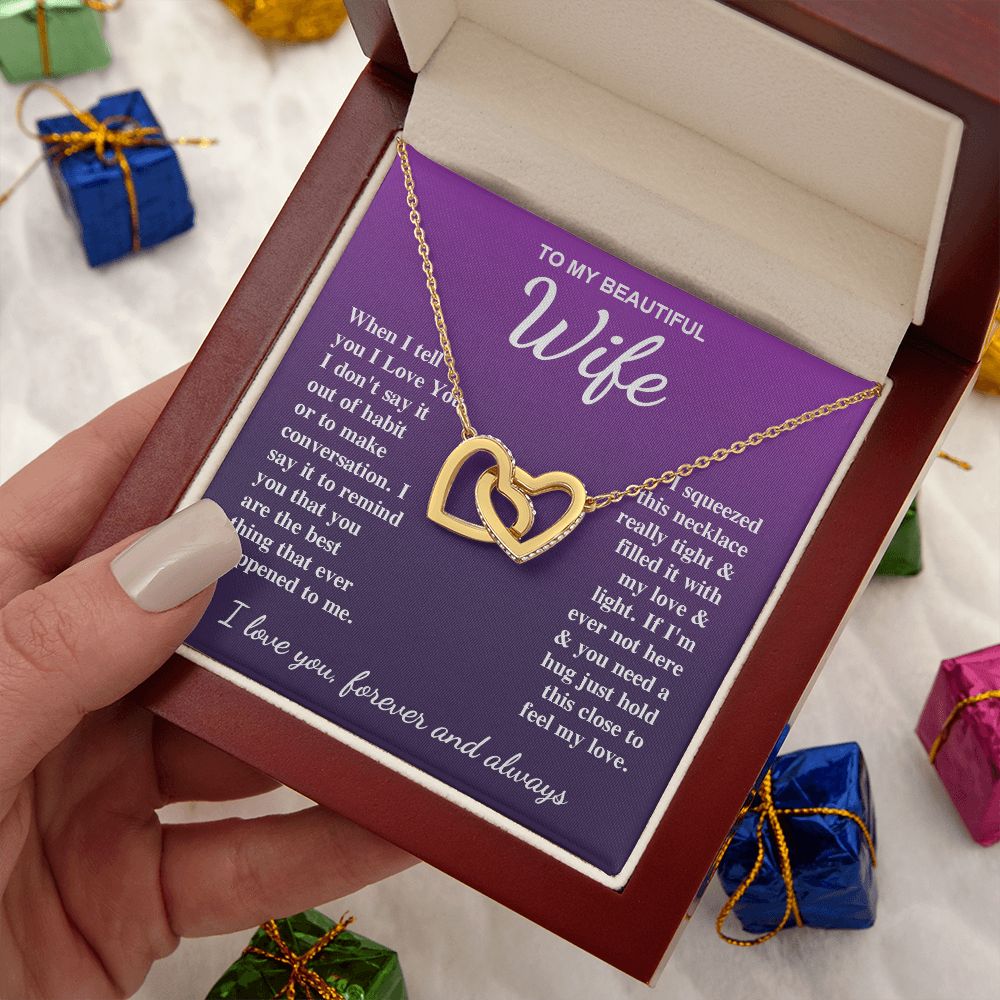To My Beautiful Wife Necklace Gifts for Her, Soulmate for Wife Birthday Gifts from Husband, Valentine for Women, Soulmate Gifts, Message Card and Necklace Gifts Box Gift Box Styles on Birthday, Wedding, Anniversary, Valentine Interlocking Heart