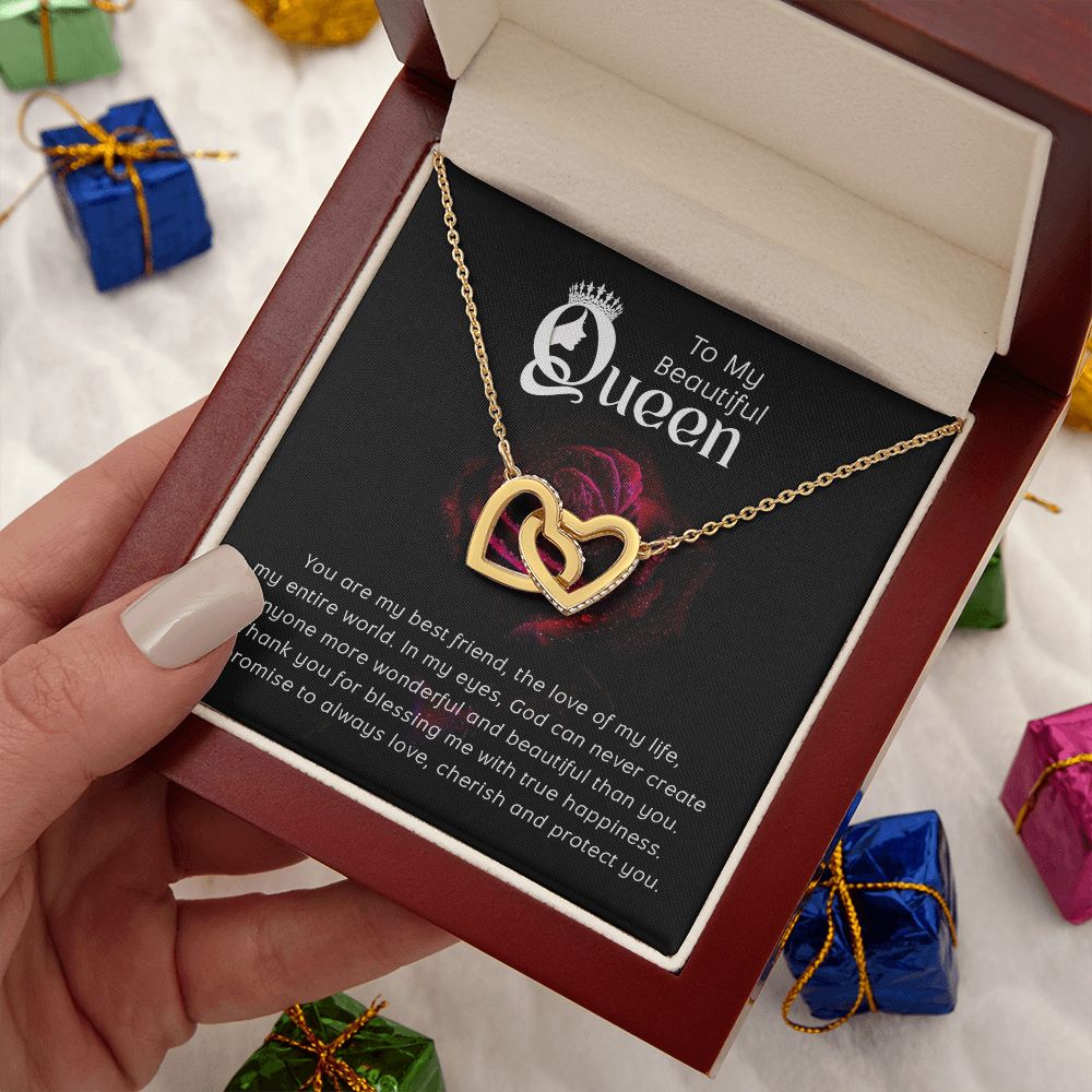 Couples Gifts, Beautiful Queen Necklace Gifts From Husband, Wedding Anniversary Jewelry For Wife From Husband, Wife Birthday From Husband, To My Soulmate Message Card and Gift Box styles On Birthday, Christmas, Anniversary  Interlocking Heart