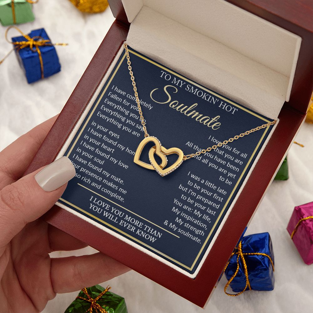 Couples Gifts, To My Smokin Hot Wife Necklace Gifts From Husband, Wedding Anniversary For Wife From Husband, To My Beautiful Wife, Necklace Custom Name Message Card and Gift Box Styles on Birthday, Christmas, Wedding, Anniversary Interlocking Heart