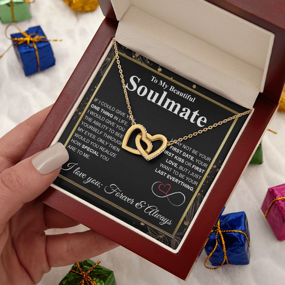 To My Beautiful Soulmate Necklace My Last Everything, Promise Necklace For Her, Fiance Gifts For Her, Wedding Valentine Gifts For Future Wife With Message Card Box LED, Soulmate Necklace For Women, To My Wife Necklace Interlocking Heart