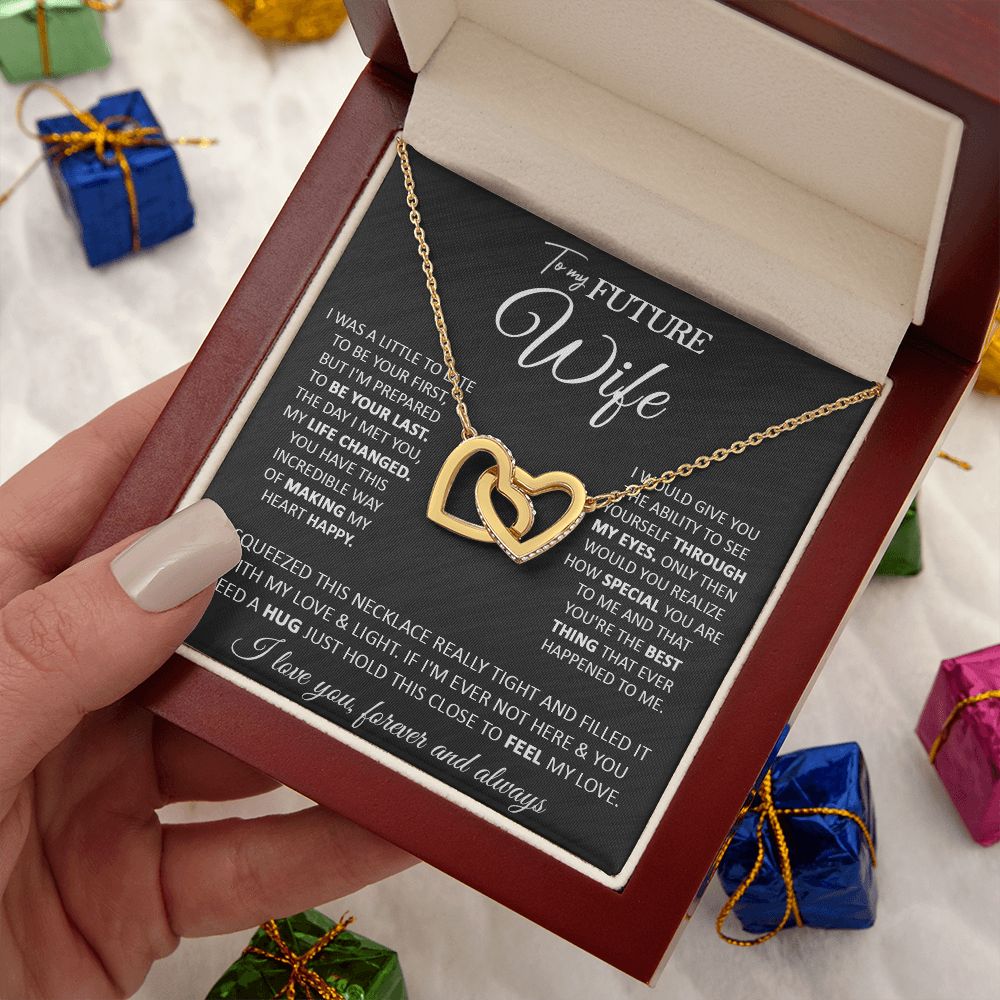 Couples Gifts, To My Beautiful Wife, Necklace From Husband, Valentine For Wife From Husband, Wife Wedding From Husband, To My Wife, Necklace Custom Name Message Card and Gift Box Styles on Birthday, Christmas, Wedding, Anniversary Interlocking Heart