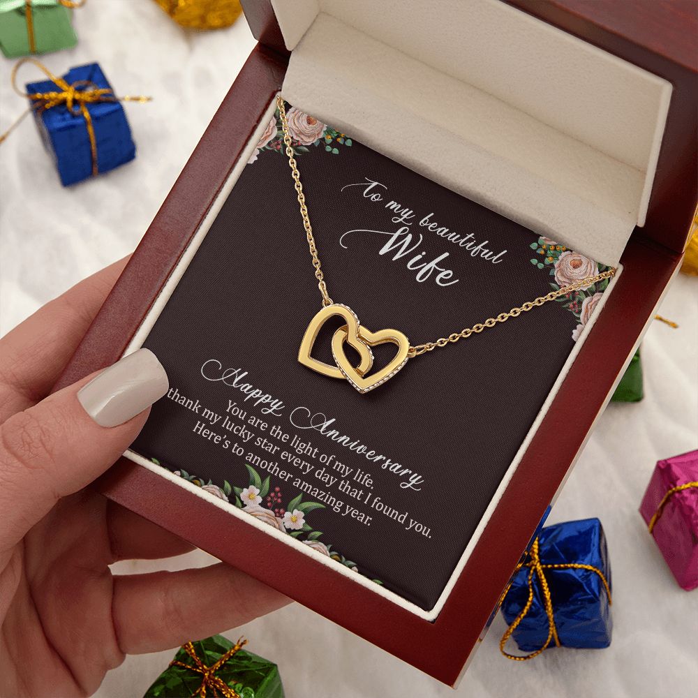 To My Beautiful Wife Necklace, Wife Necklace, Wife Gift, WIfe Gift From Husband, Happy Anniversary, Meaningful Necklace Message Card and Gift Box Styles on Birthday, Christmas, Anniversary  Interlocking Heart