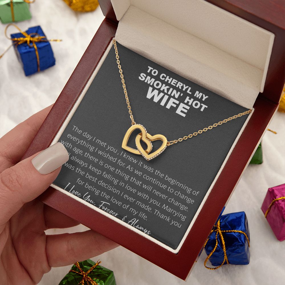 Couples Gifts, To My Smokin's Hot Wife Necklace, Bonus Necklace Gift For Her, Birthday Gift Necklaces Customer Name Message Card and Gift Box styles On Birthday, Christmas, Anniversary Interlocking Heart