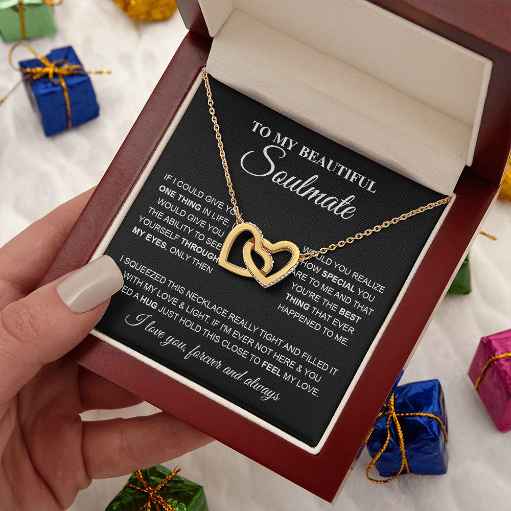 To My Beautiful Soulmate, Love Necklace for Girlfriend, Wife Gift, Soulmate Jewelry, Soulmate Necklace, Future Wife Gift, Necklace for Wife from Husband Necklace Message Card and Gift Box Styles on Birthday, Christmas, Wedding, Anniversary Interlocking He