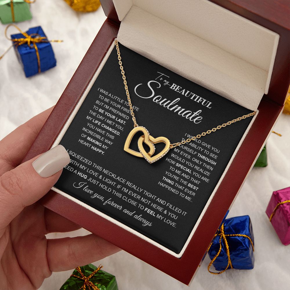 to My Beautiful Soulmate Necklace Future Wife Gifts, Promise Necklace For Her, Fiance Gifts For Her, Wedding Valentine Gifts For Future Wife With Message Card Box LED, Soulmate Necklace For Women, To My Wife Necklace Interlocking Heart