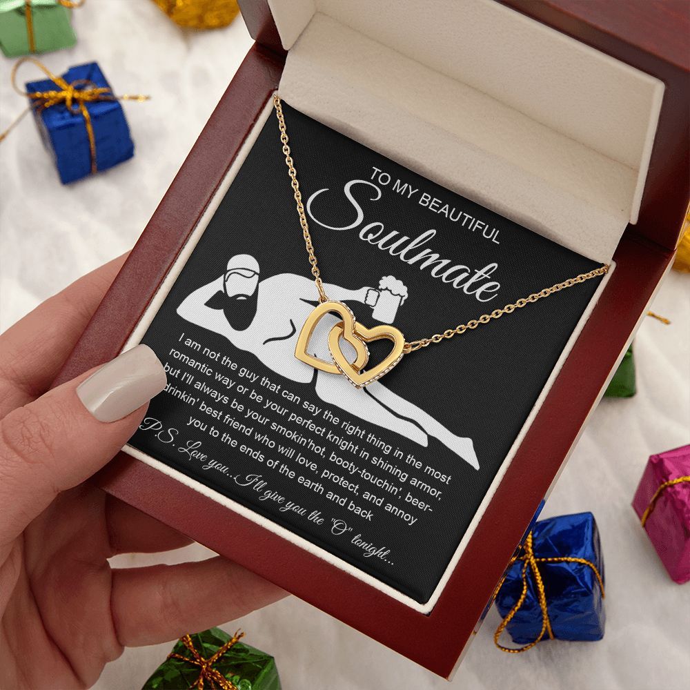 To My Beautiful Soulmate Necklace For Women, Funny Gifts For Girlfriend,Valentine Christmas Presents For Girlfriend, Best Birthday Meaningful Gift Ideas For Wife, Women Romantic Jewelry For Her Anniversary Message Card and Gift Box Styles Interlocking Hea