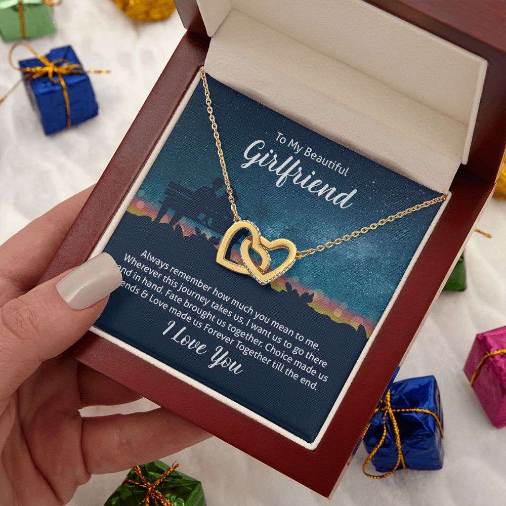 Couples Gifts Necklace To My Beautiful Girlfriend Necklace Gifts For My Wife, I Love You, Love Knot Meaningful Necklace Message Card and Gift Box Styles on Birthday, Christmas, Anniversary Interlocking Heart