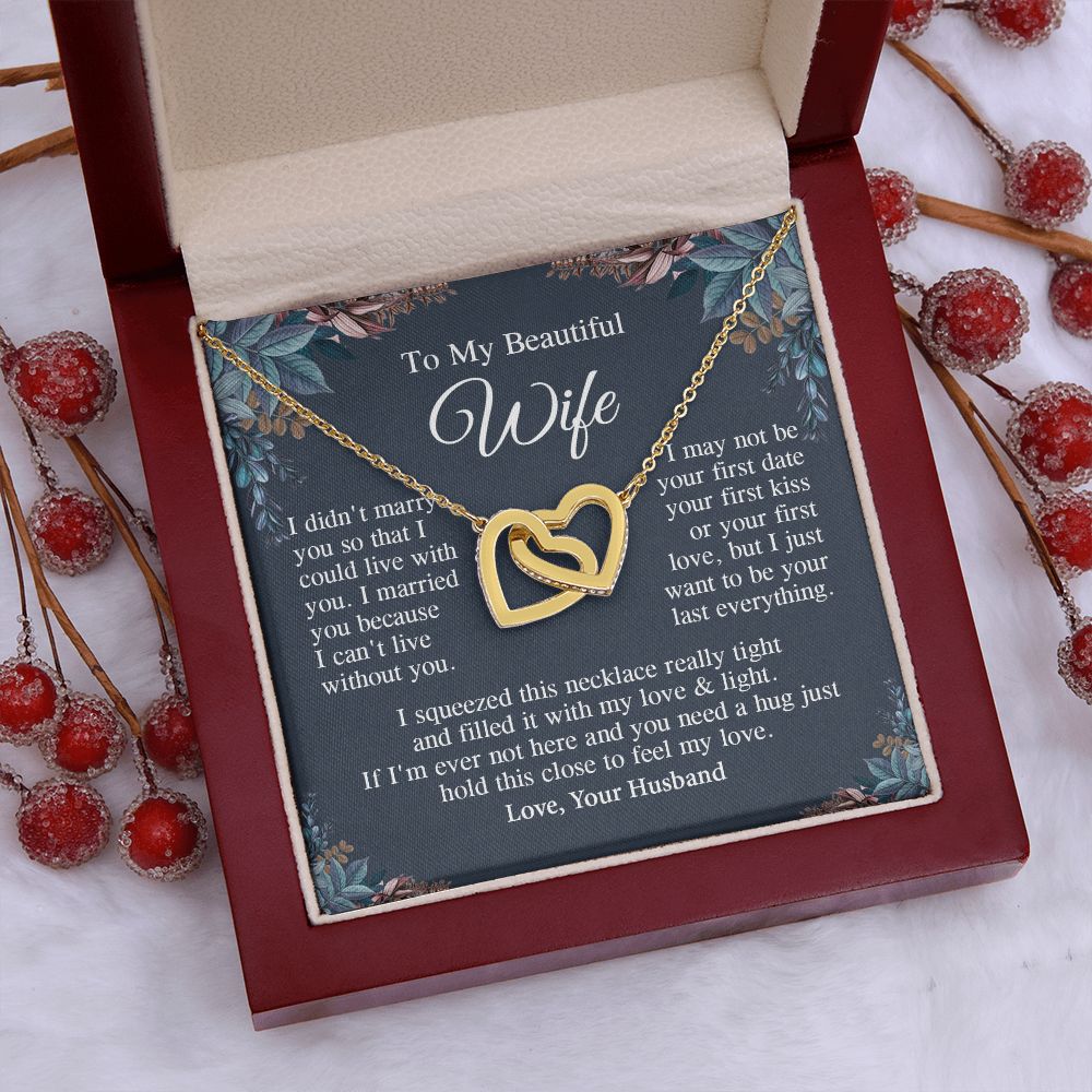 Wife Necklace Gift From Husband, Anniversary Romantic Gifts for Wife from Husband, Wife Anniversary Gifts Message Card and Necklace Gifts Box Gift Box Styles on Birthday, Wedding, Anniversary, Valentine Interlocking Heart