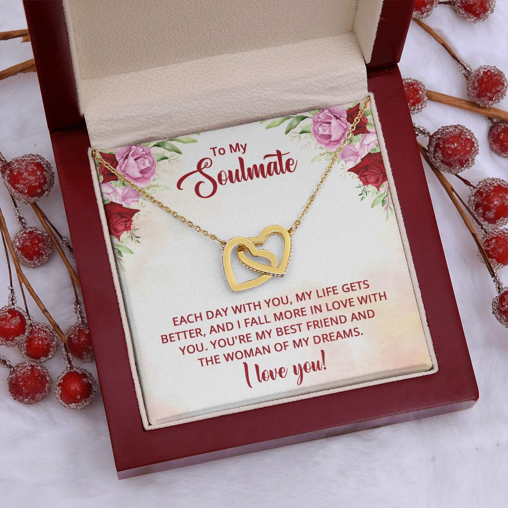 To My Soulmate Necklace I Love You Wife Love Knot Message Card and Box Gift Set for Girlfriend Women from Husband Boyfriend Couples, Meaningful Necklace Message Card and Gift Box Styles on Birthday, Christmas, Anniversary Interlocking Heart