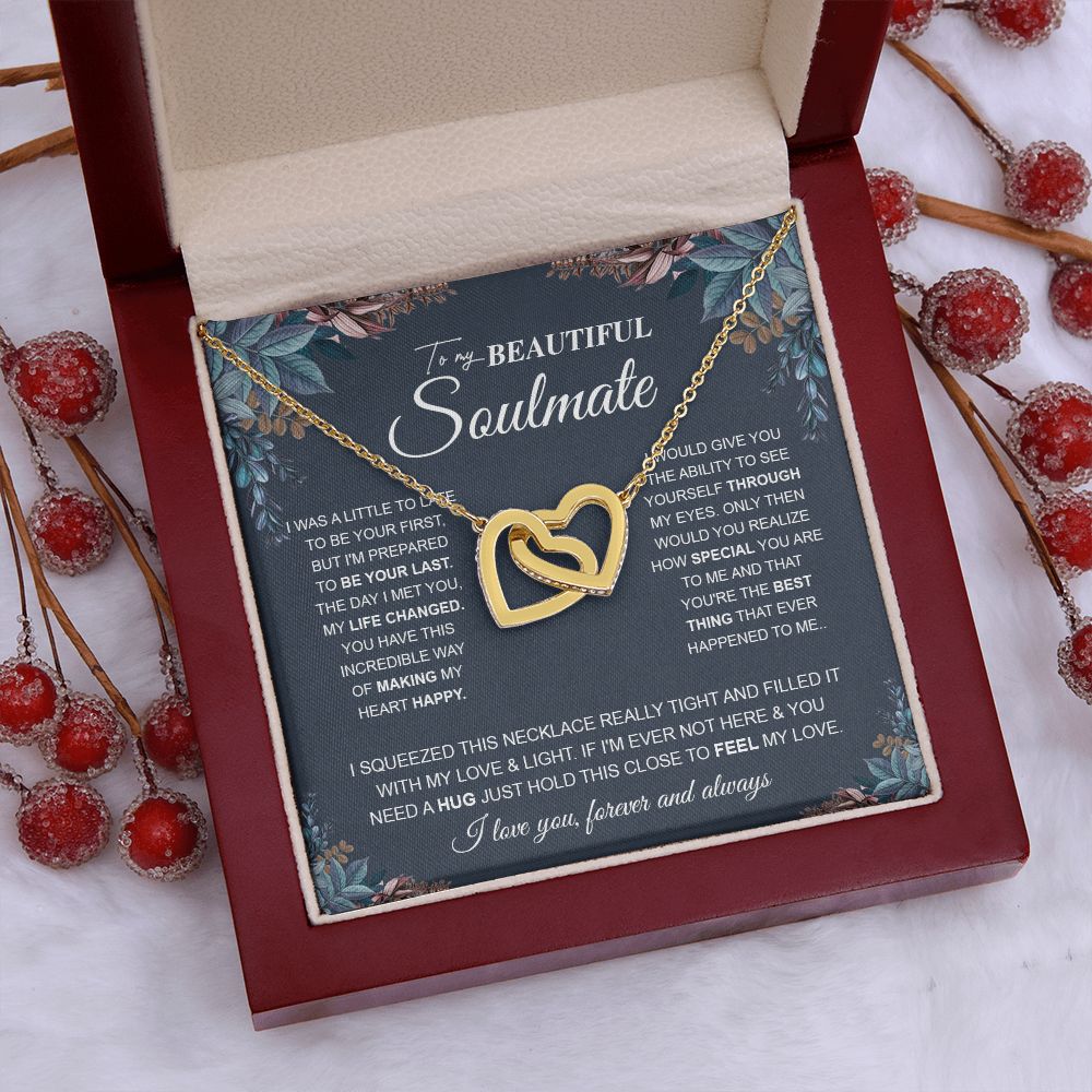 to My Beautiful Soulmate Necklace Future Wife Gifts, Promise Necklace For Her, Fiance Gifts For Her, Anniversary Birthday Gifts For Future Wife With Message Card Box LED, Soulmate Necklace For Women, To My Wife Necklace Interlocking Heart