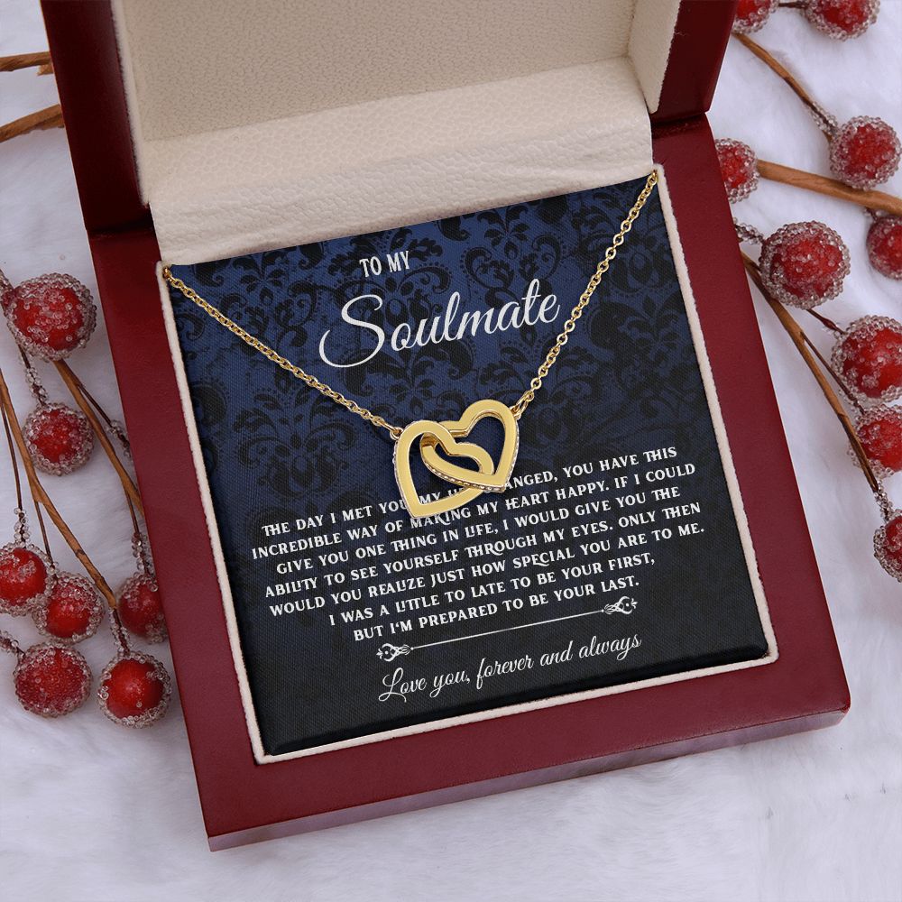 To My Soulmate Necklace Gift, Necklaces For Wife from Husband, Soulmate Necklace to My Beautiful Wife, Necklace For Soulmate with Message Card and Necklace Gift Box Gift Box Styles on Birthday, Christmas, Wedding, Anniversary, Valentine Interlocking Heart