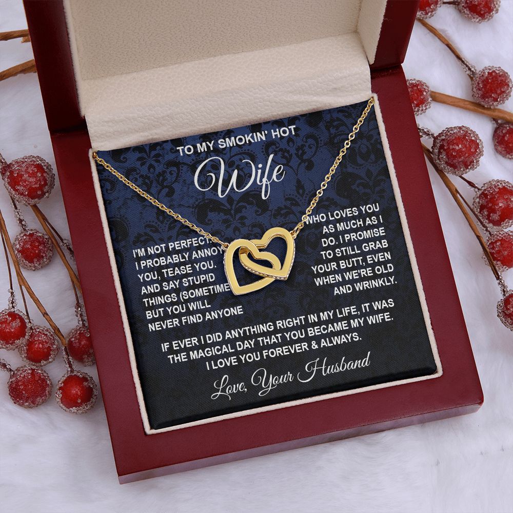 Wife Necklace Gifts from Husband, Wedding Gifts for Wife from Husband, Wife Valentine Gifts from Husband, To My Wife Necklace Message Card and Necklace Gifts Box Gift Box Styles on Birthday, Wedding, Anniversary, Valentine Interlocking Heart