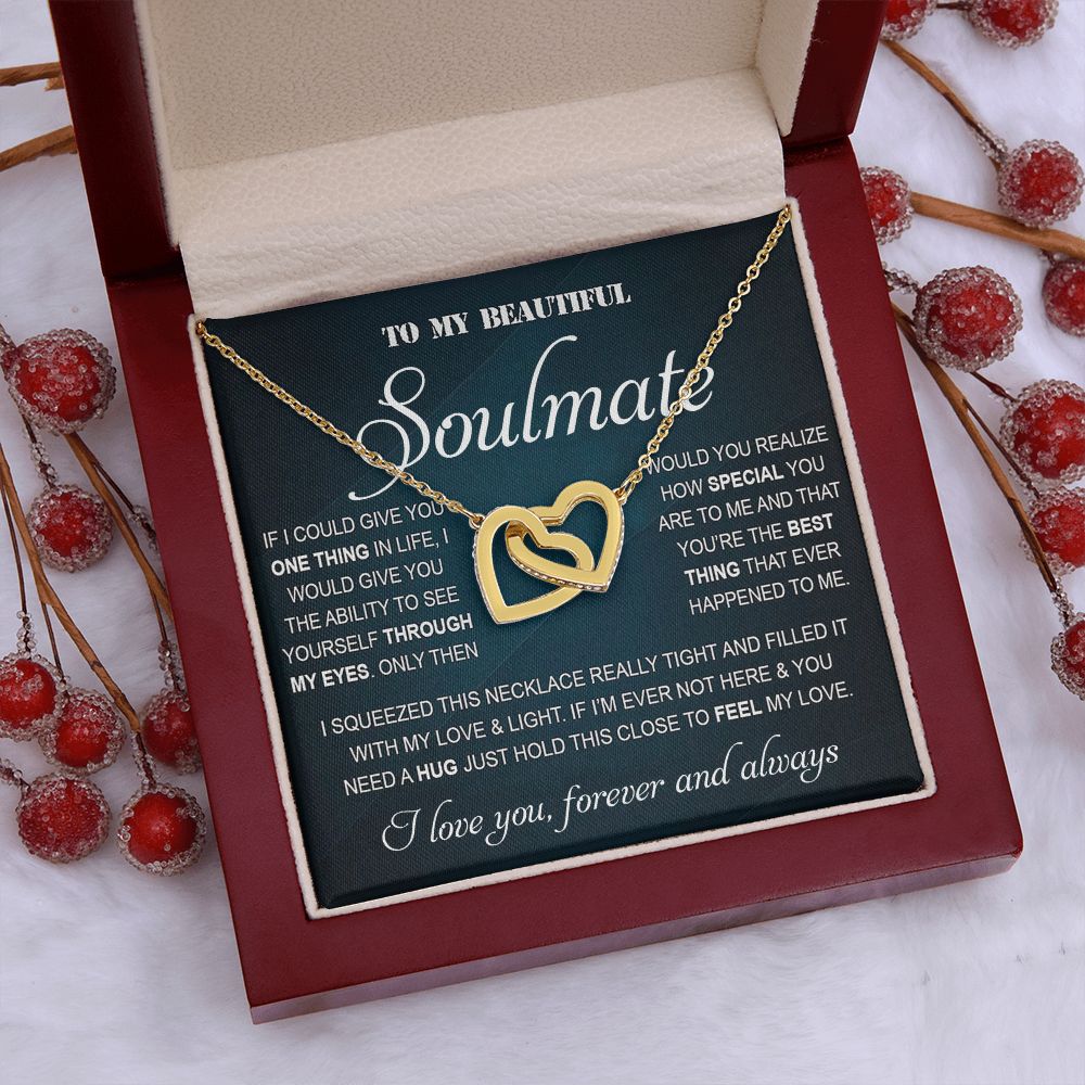 Personalized Valentine Gift For Wife, To My Soulmate Necklace For Women, Soulmate Necklace, To My Wife Necklace From Husband, Necklace Custom Name Message Card and Gift Box Styles on Birthday, Christmas, Wedding, Anniversary Interlocking Heart