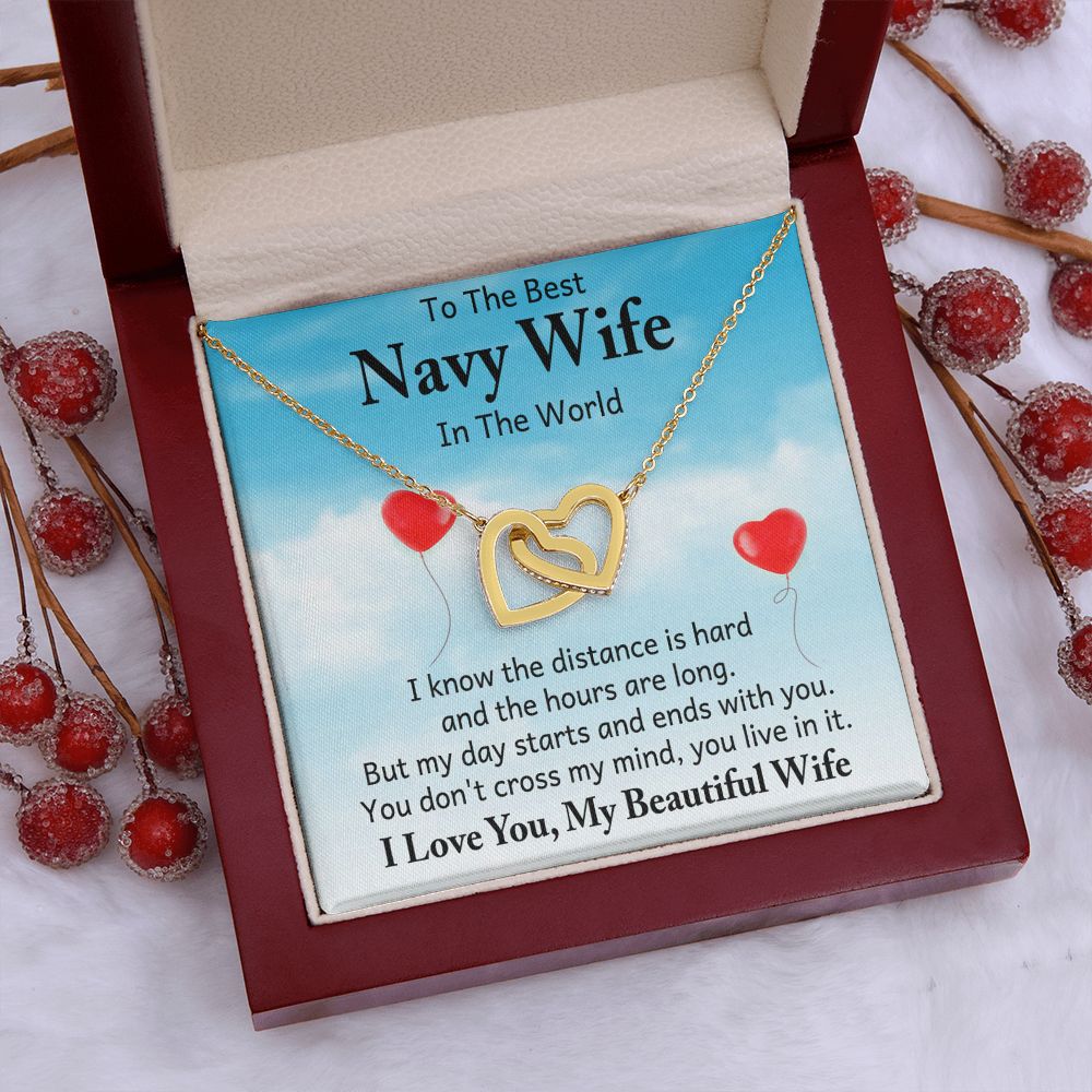 Couples Gifts, To My Navy Wife Necklace Gifts From Husband, Wedding Anniversary Jewelry For Wife From Husband, Wife Birthday From Husband, To My Soulmate Message Card and Gift Box styles On Birthday, Christmas, Anniversary  Interlocking Heart