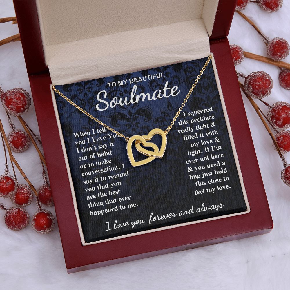 To My Beautiful Soulmate Necklace Gift for Her, Soulmate for Wife Birthday Gifts from Husband, Wedding for Women, Soulmate Gifts, Message Card and Necklace Gifts Box Gift Box Styles on Birthday, Wedding, Anniversary, Valentine Interlocking Heart