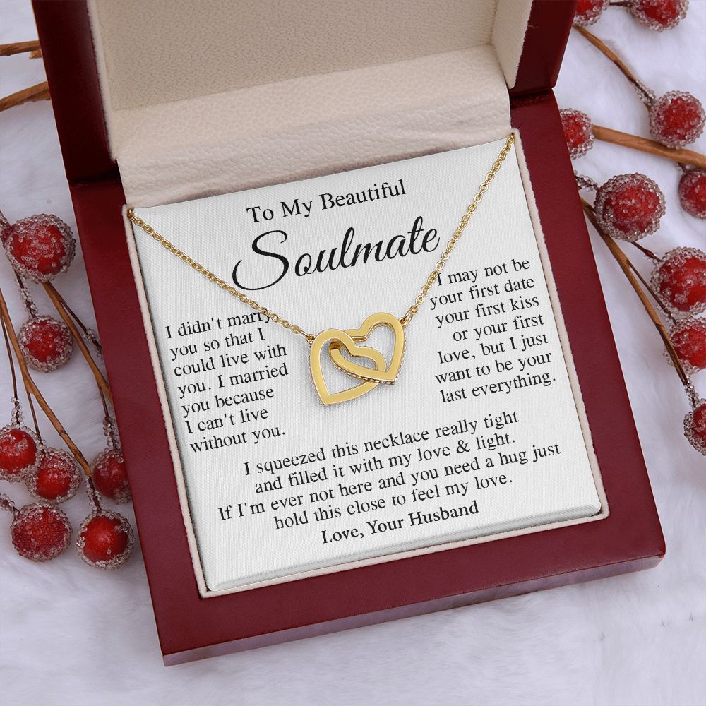 Soulmate Necklace Gift From Husband, Wedding Anniversary Romantic Gifts for Wife from Husband, Soulmate Birthday Gifts Message Card and Necklace Gifts Box Gift Box Styles on Birthday, Wedding, Anniversary, Valentine Interlocking Heart