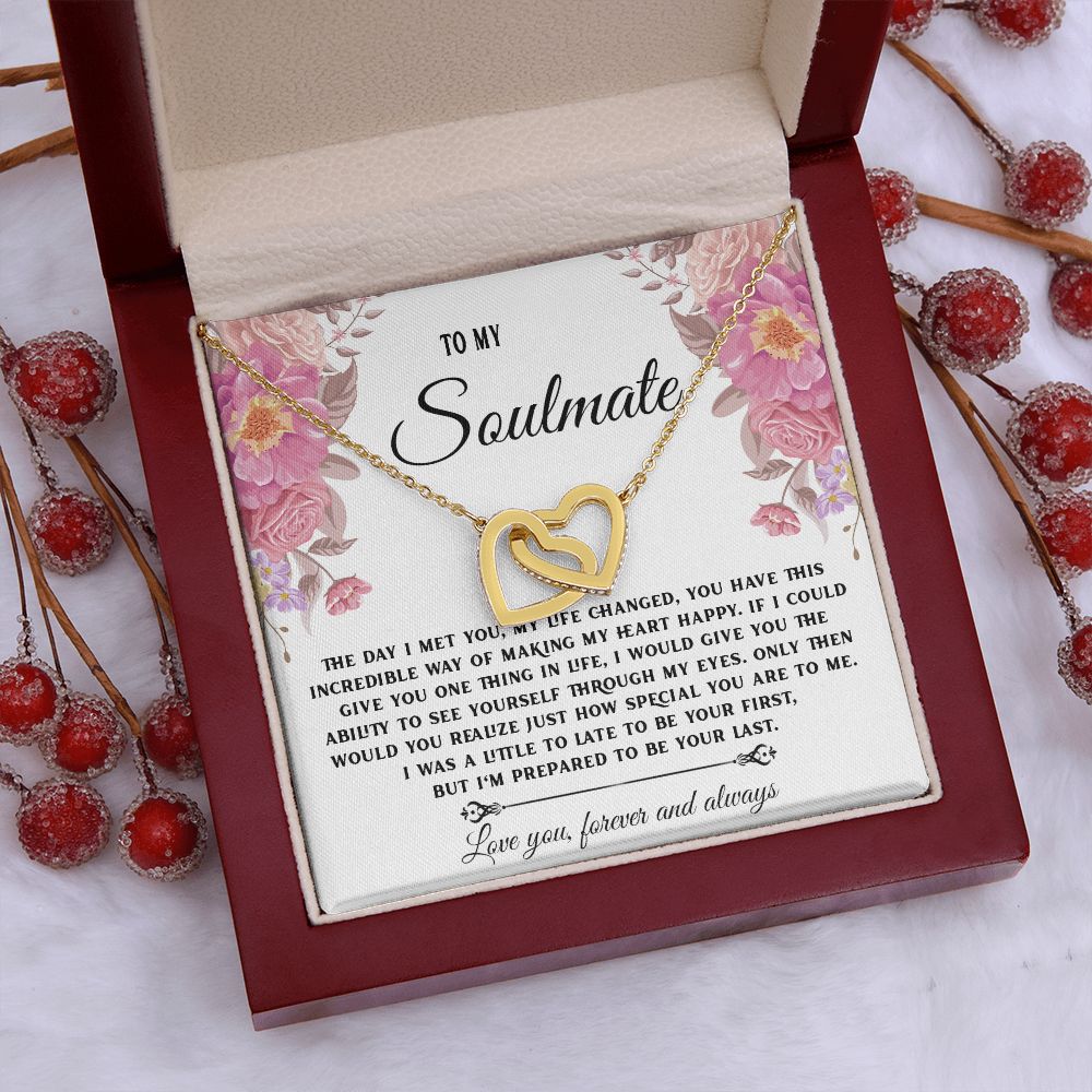 To My Soulmate Necklace, Necklaces For Wife from Husband, Soulmate Necklace to My Beautiful Wife, Necklace For Soulmate with Message Card and Necklace Gift Box Gift Box Styles on Birthday, Christmas, Wedding, Anniversary Interlocking Heart