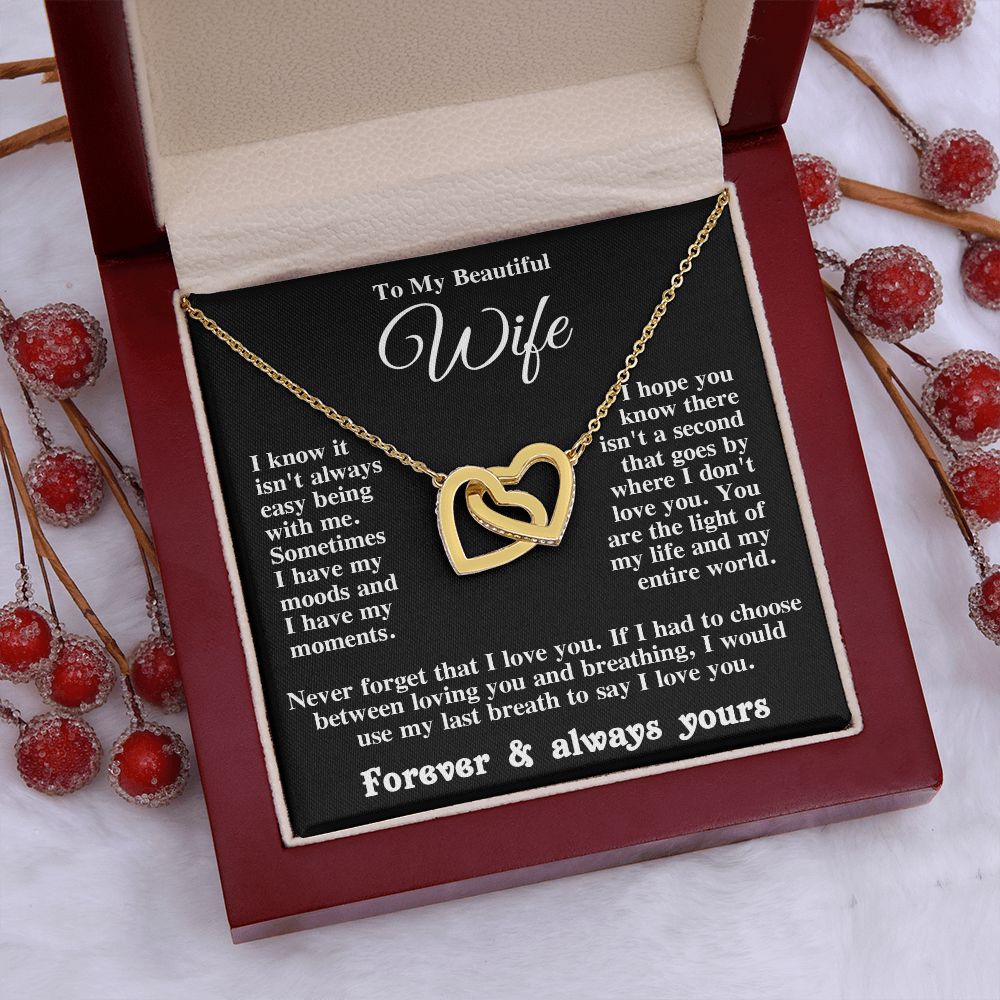 Gifts for Wife Necklace from Husband, Gifts for Wife from Husband, Anniversary Gifts for Her Gifts Soulmate Message Card and Necklace Gift Box Gift Box Styles on Birthday, Wedding, Anniversary, Valentine Interlocking Heart