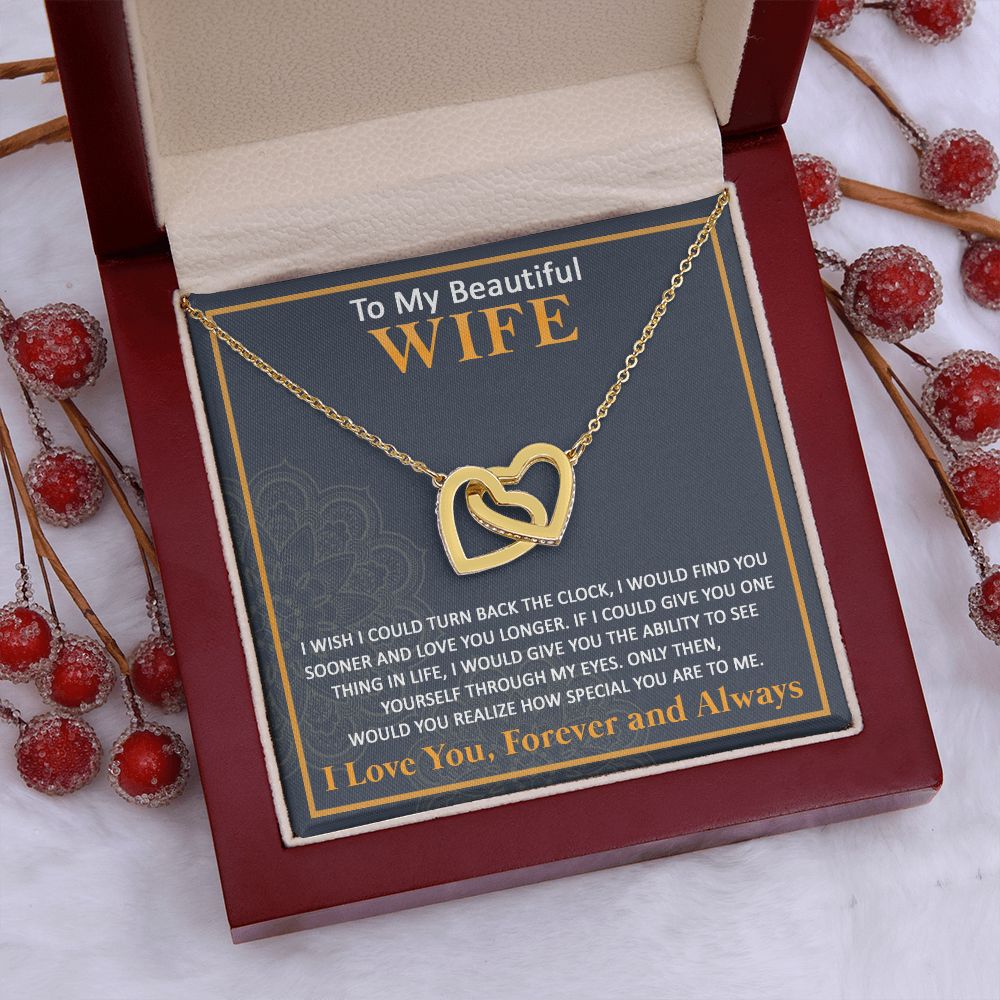 Couples Gifts, To My Beautiful Wife Necklace From Husband, Wedding Anniversary For Wife From Husband, Wife Wedding From Husband, To My Wife, Necklace Custom Name Message Card and Gift Box Styles on Birthday, Christmas, Wedding, Anniversary Interlocking He