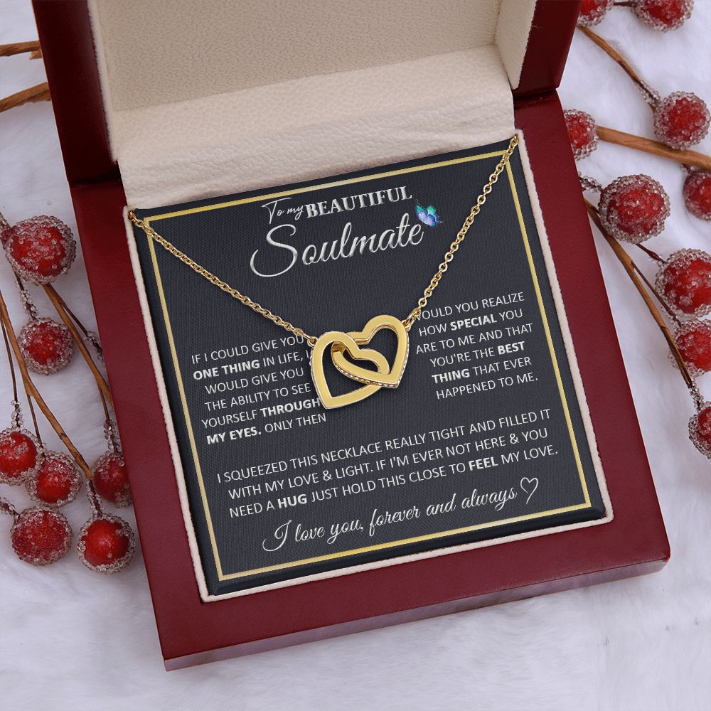 Couples Gifts, To My Beautiful Soulmate Necklace Gifts From Husband, Wedding Anniversary For Wife From Husband, To My  Wife Necklace, Necklace Custom Name Message Card and Gift Box Styles on Birthday, Christmas, Wedding, Anniversary Interlocking Heart