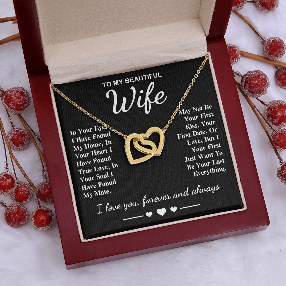 To My Beautiful Wife Necklace Gifts, Soulmate for Wife Birthday Gifts from Husband, Valentine for Women, Soulmate Gifts, Message Card and Necklace Gifts Box Gift Box Styles on Birthday, Wedding, Anniversary, Valentine Interlocking Heart