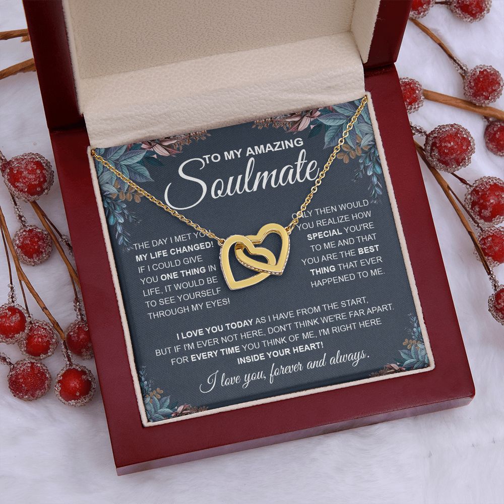 to My Soulmate Necklace, Soulmate Jewelry for Women, Wife Gifts from Husband, Wedding Necklace for Wife Soulmate Gifts Future Wife Necklace Message Card and Gift Box Styles on Birthday, Wedding, Anniversary, Valentine Interlocking Heart