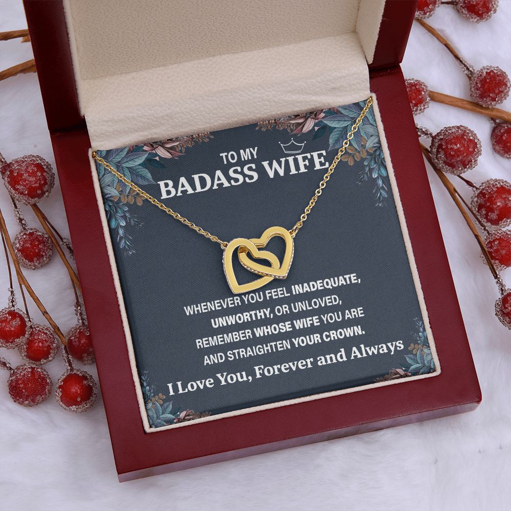 Wife Necklace Gift From Husband To My Badass Wife Pendant Birthday Jewelry with Message Card and Gift Box. Gift for Wife. Necklace Gift Set for Wife Necklace Gifts Box Gift Box Styles Interlocking Heart