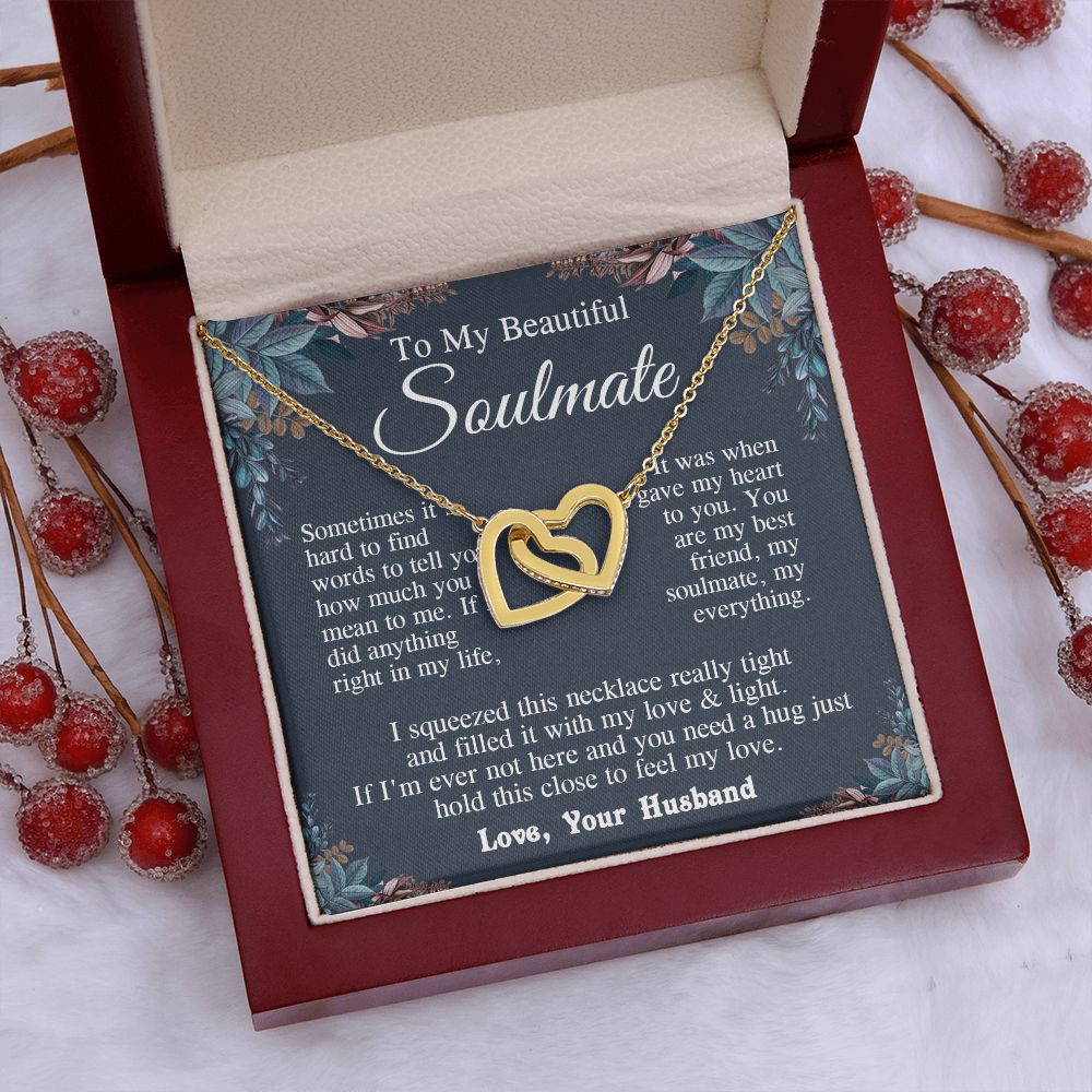 Soulmate Necklace from Husband, Valentine Romantic Gift for Wife from Husband to My Wife Necklaces for Wife Birthday Gifts, Wife Jewelry Necklace Message Card and Necklace Gift Box Gift Box Styles on Birthday, Wedding, Anniversary, Valentine Interlocking
