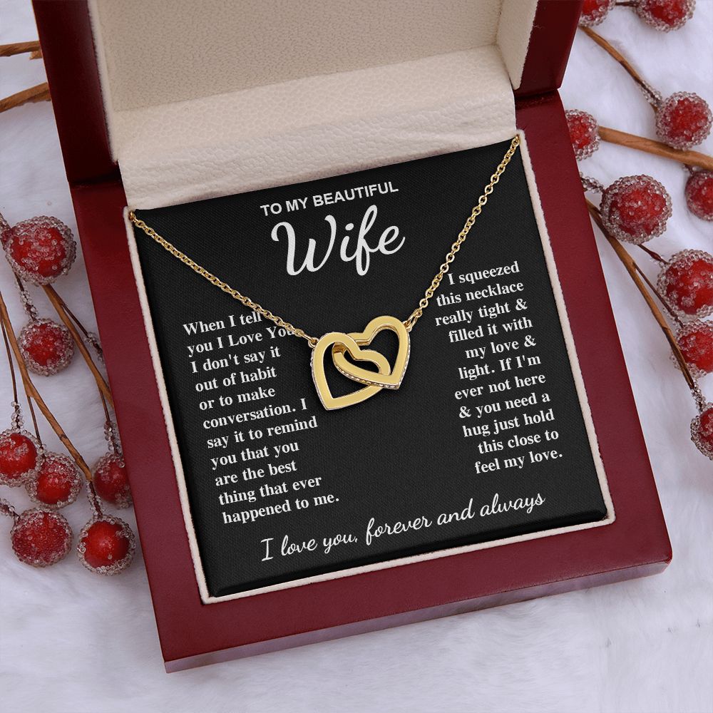 To My Beautiful Wife Necklace Gift for Her, Soulmate for Wife Birthday Gifts from Husband, Valentine for Women, Soulmate Gifts, Message Card and Necklace Gifts Box Gift Box Styles on Birthday, Wedding, Anniversary, Valentine Interlocking Heart