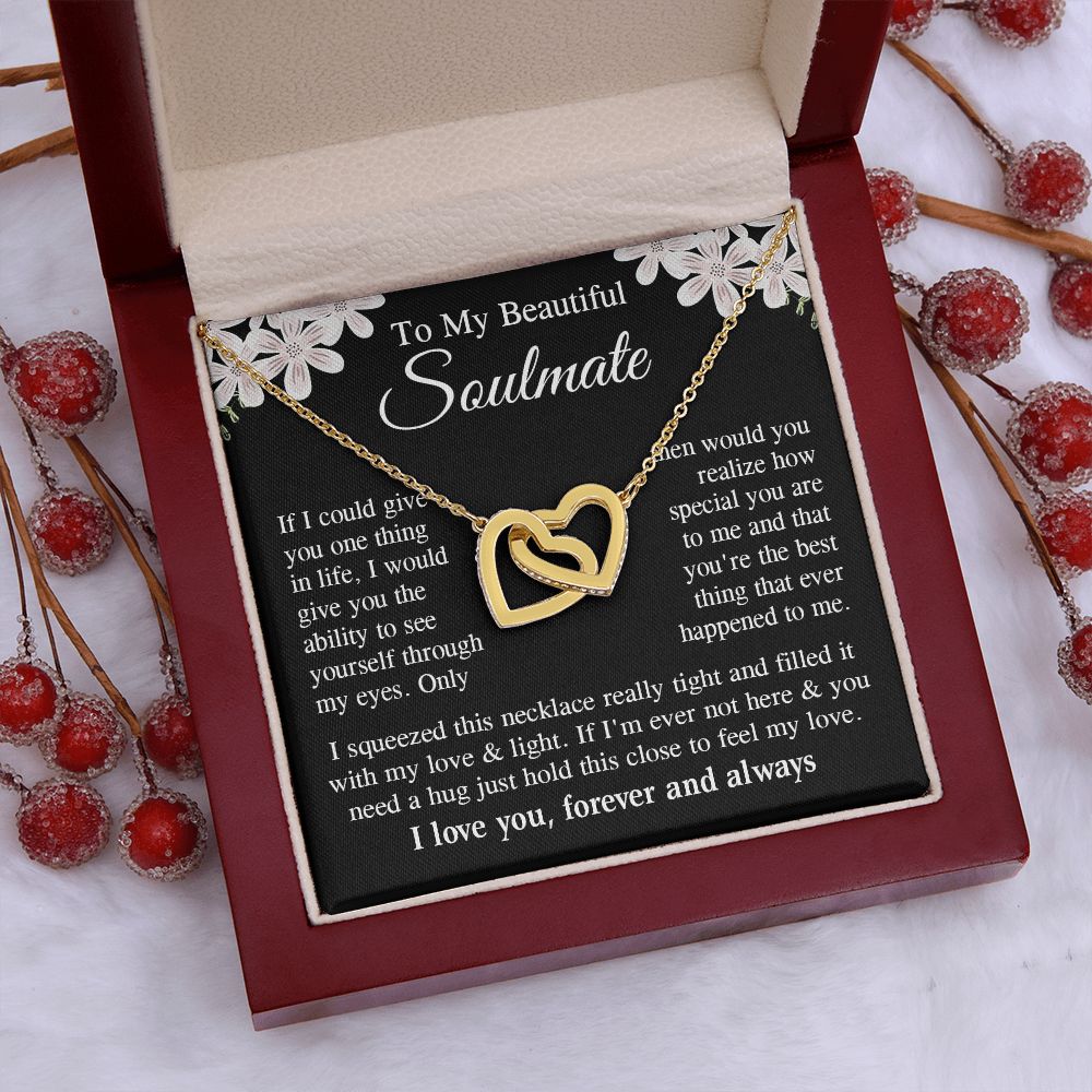Soulmate Necklace Gift for Her, Soulmate Jewelry, Necklace for Future Wife, Wedding Valentine Jewelry for Wife Necklace Gifts from Husband - Soulmate Gift Necklace with Message Card and Gift Box Interlocking Heart