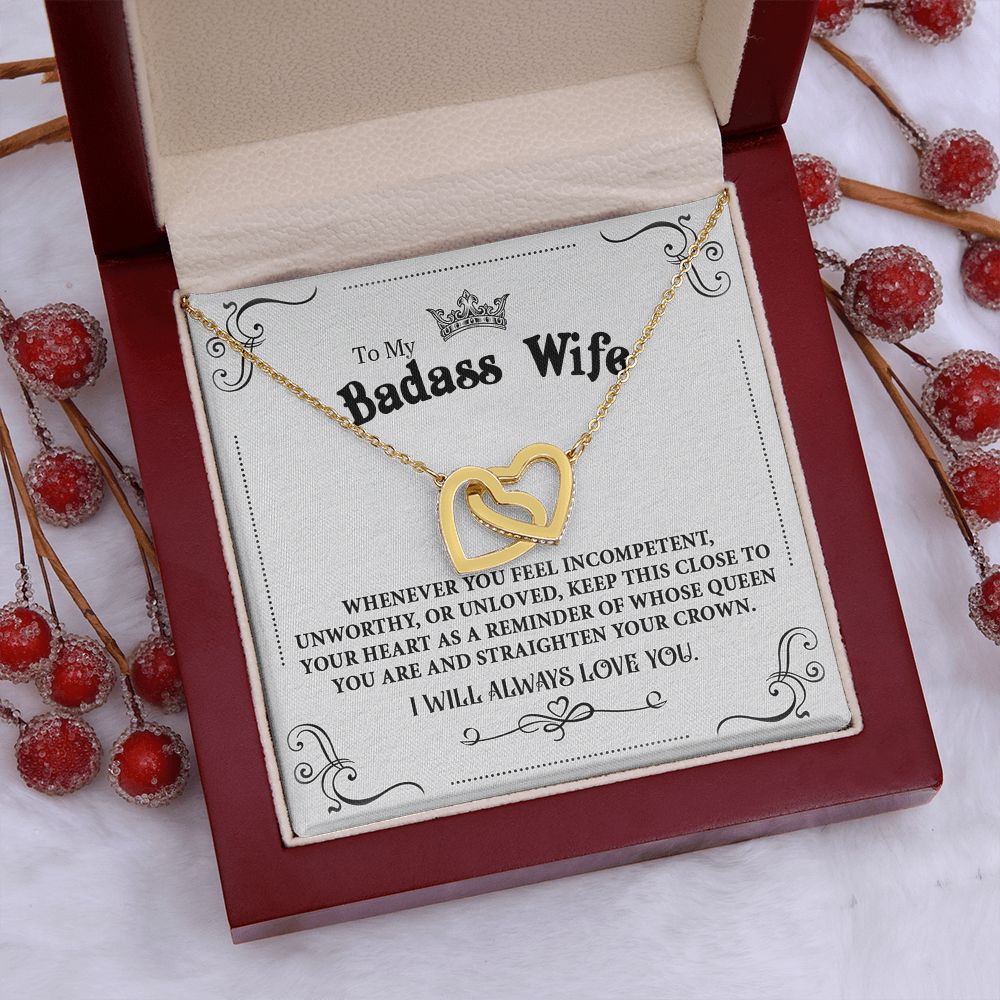 Personalized Valentine Gift For Badass Wife, To My Wife Necklace For Women, Soulmate Necklace, To My Wife Necklace From Husband, Necklace Custom Name Message Card and Gift Box Styles on Birthday, Christmas, Wedding, Anniversary Interlocking Heart