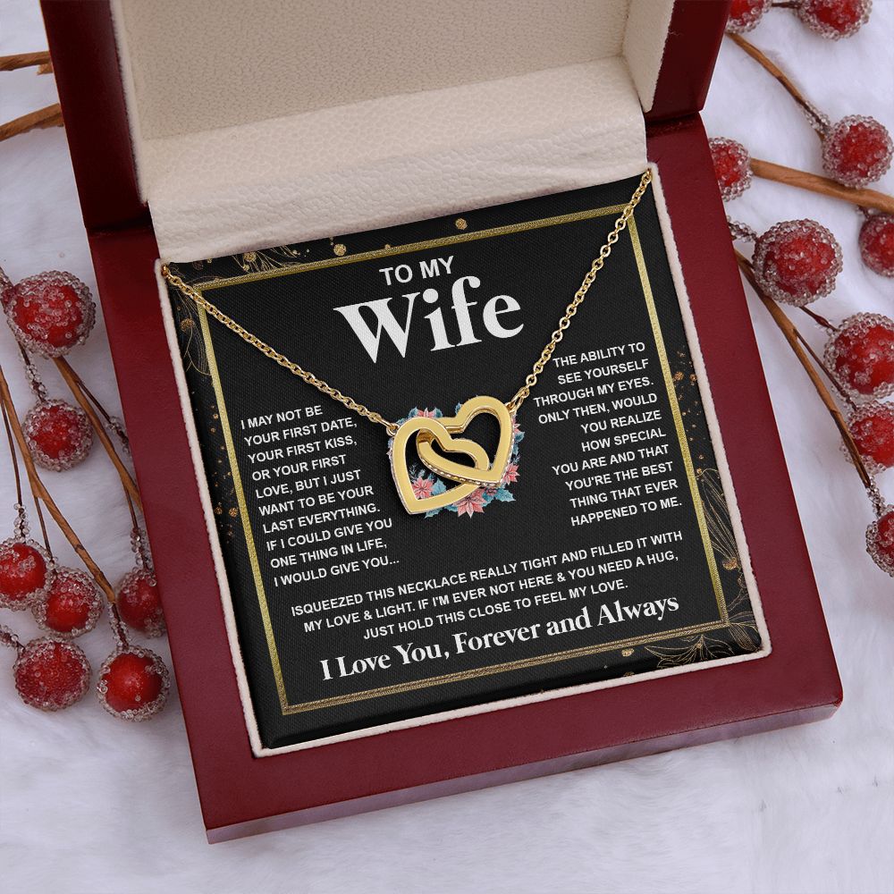 Couples Gifts Necklace To My Wife Necklace Anniversary Wedding Jewelry Romantic Gifts For My Wife Pendant Jewelry with Message Card and Box Necklaces for Women Valentines Day Happy Anniversary Wedding Present Interlocking Heart
