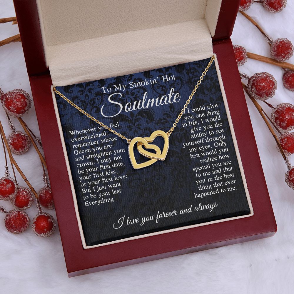 To My Smokin Hot Soulmate Necklace, Valentine Anniversary Jewelry Gift for Women, Anniversary Gifts For Wife From Husband To My Wife Necklace Message Card and Necklace Gift Box Gift Box Styles on Birthday, Wedding, Anniversary, Valentine Interlocking Hear