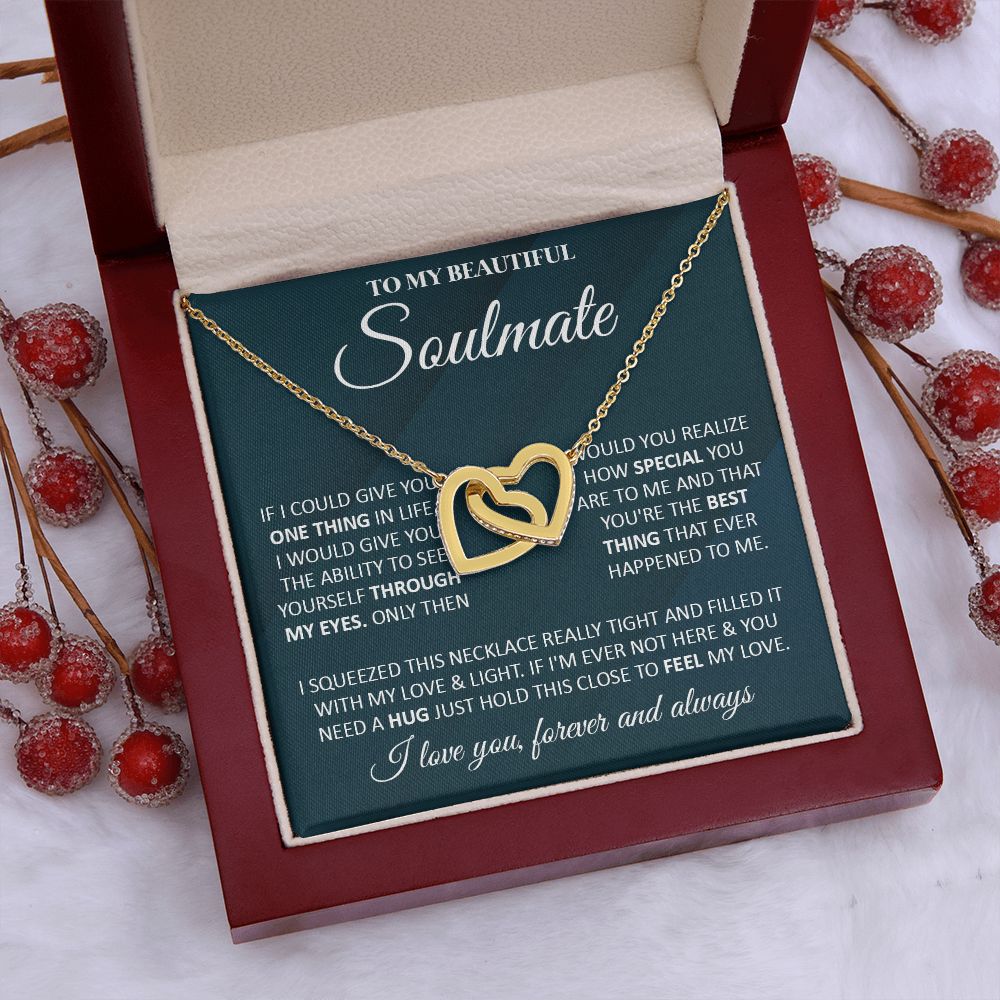 Couples Gifts, To My Beautiful Soulmate Necklace From Husband, Valentine For Wife From Husband, Wife Wedding From Husband, To My Wife, Necklace Custom Name Message Card and Gift Box Styles on Birthday, Christmas, Wedding, Anniversary Interlocking Heart