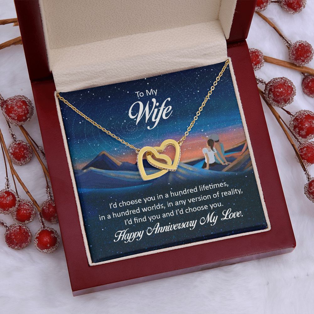 Couples Gifts Necklace To My Wife Necklace Gifts For My Wife, I Love You, Happy Anniversary My Love, Love Knot Meaningful Necklace Message Card and Gift Box Styles on Birthday, Christmas, Anniversary Interlocking Heart