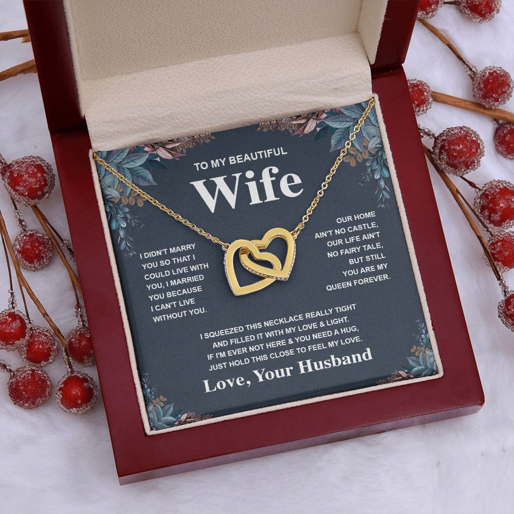 Wife Necklace Gift From Husband To My Badass Wife Valentines Days Anniversary Jewelry with Message Card and Gift Box. Gift for Wife. Necklace Gift Set for Wife Message Card and Necklace Gifts Box Gift Box Styles Interlocking Heart