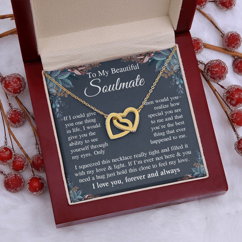 Soulmate Necklace Gift for Her, Soulmate Jewelry, Necklace for Future Wife, Anniversary Valentine Jewelry for Wife Necklace Gifts from Husband - Soulmate Gift Necklace with Message Card and Gift Box Interlocking Heart