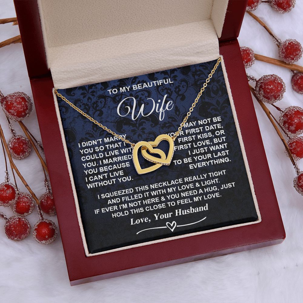 Wife Necklace Gifts from Husband, Gifts for Wife Anniversary from Husband, Necklaces for Wife from Husband to My Wife Message Card and Necklace Gift Box Gift Box Styles on Birthday, Christmas, Wedding, Anniversary, Valentine Interlocking Heart