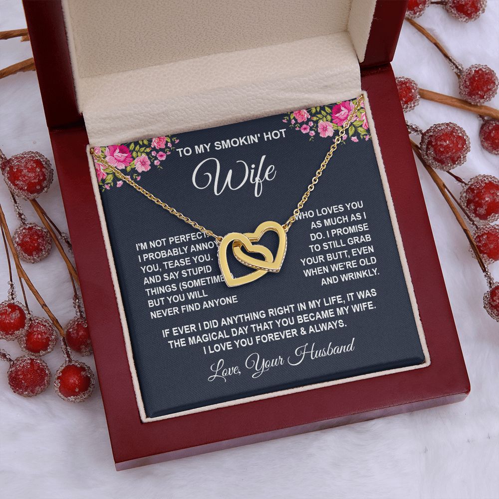 Wife Necklace Gifts from Husband, Wedding Anniversary Gifts for Wife from Husband, Wife Birthday Gifts from Husband, To My Wife Necklace Message Card and Necklace Gifts Box Gift Box Styles on Birthday, Wedding, Anniversary, Valentine Interlocking Heart