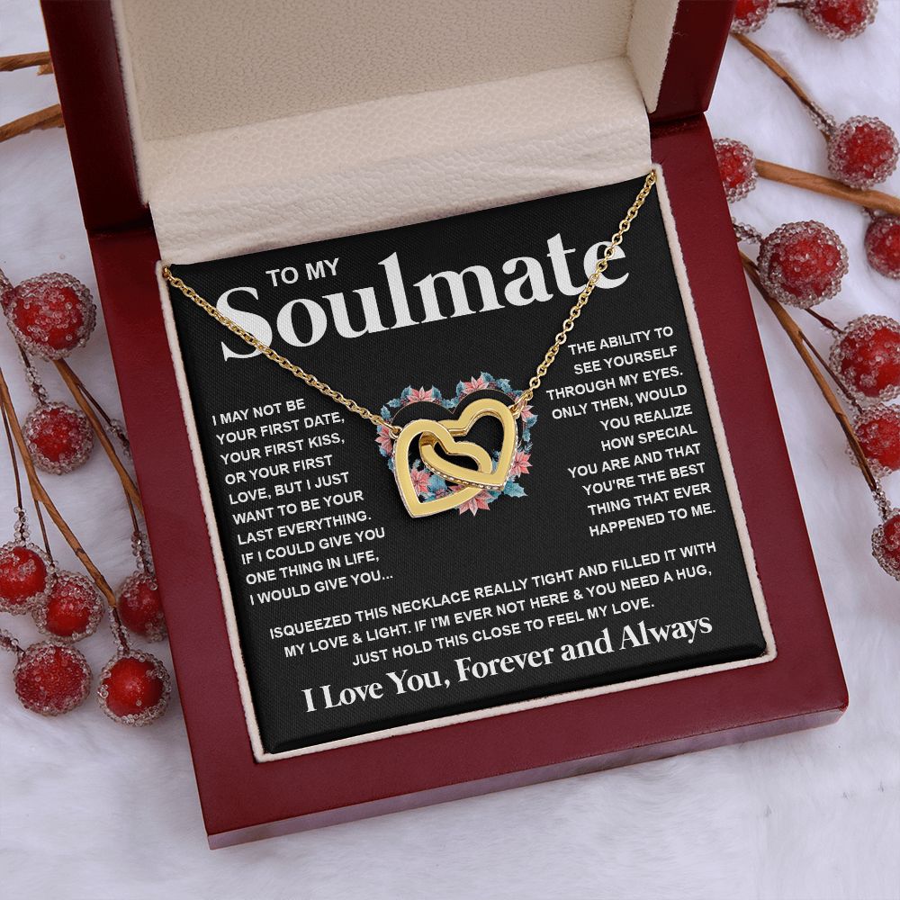 Couples Gifts Necklace To My Soulmate Necklace Birthday Christmas Jewelry Romantic Gifts For My Wife Pendant Jewelry with Message Card and Box Necklaces for Women Valentines Day Happy Anniversary Wedding Present Interlocking Heart