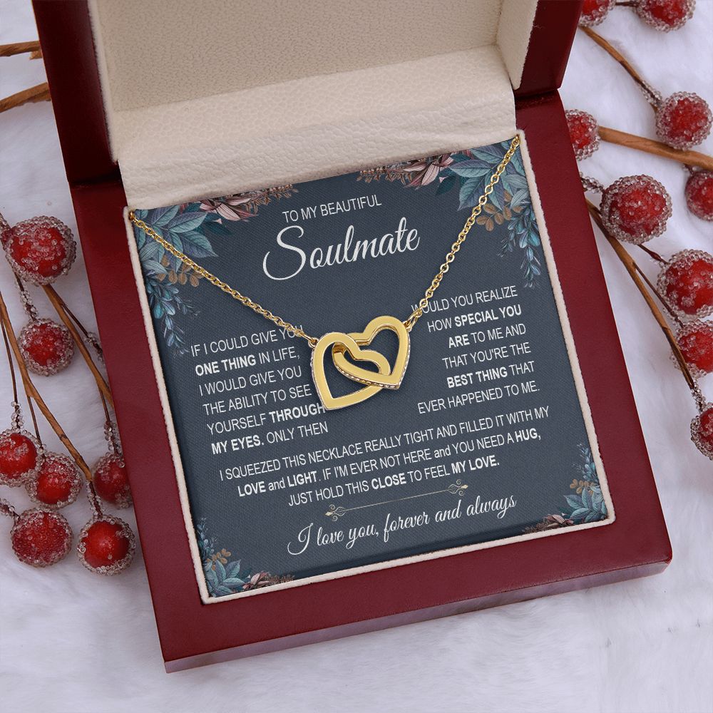 To My Soulmate Necklace Women, Necklaces For Wife from Husband, Soulmate Necklace to My Future Wife, Necklace For Soulmate with Message Card and Necklace Gift Box Gift Box Styles on Birthday, Christmas, Wedding, Anniversary Interlocking Heart