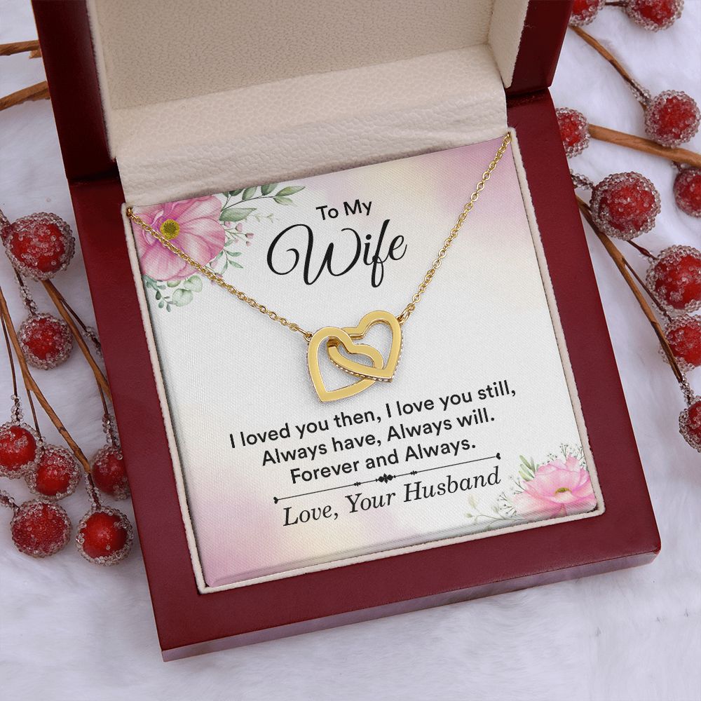 To My Wife Necklace, Wife Necklace, Wife Gift, WIfe Gift From Husband, Happy Anniversary, Meaningful Necklace Message Card and Gift Box Styles on Birthday, Christmas, Anniversary Interlocking Heart