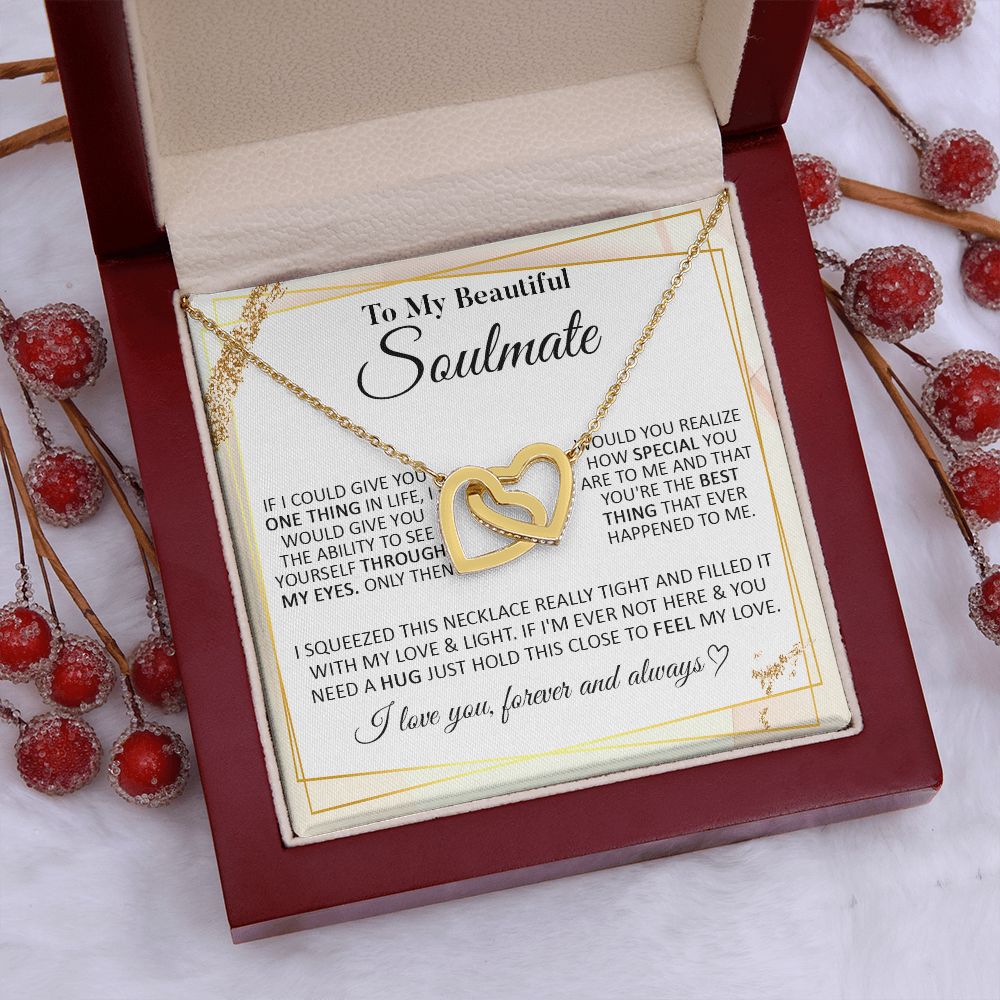 Couples Gifts To My Beautiful Soulmate Necklace From Husband, Necklace For Wife From Husband, Wife Wedding From Husband, To My Wife, Necklace Custom Name Message Card and Gift Box Styles on Birthday, Christmas, Wedding, Anniversary Interlocking Heart