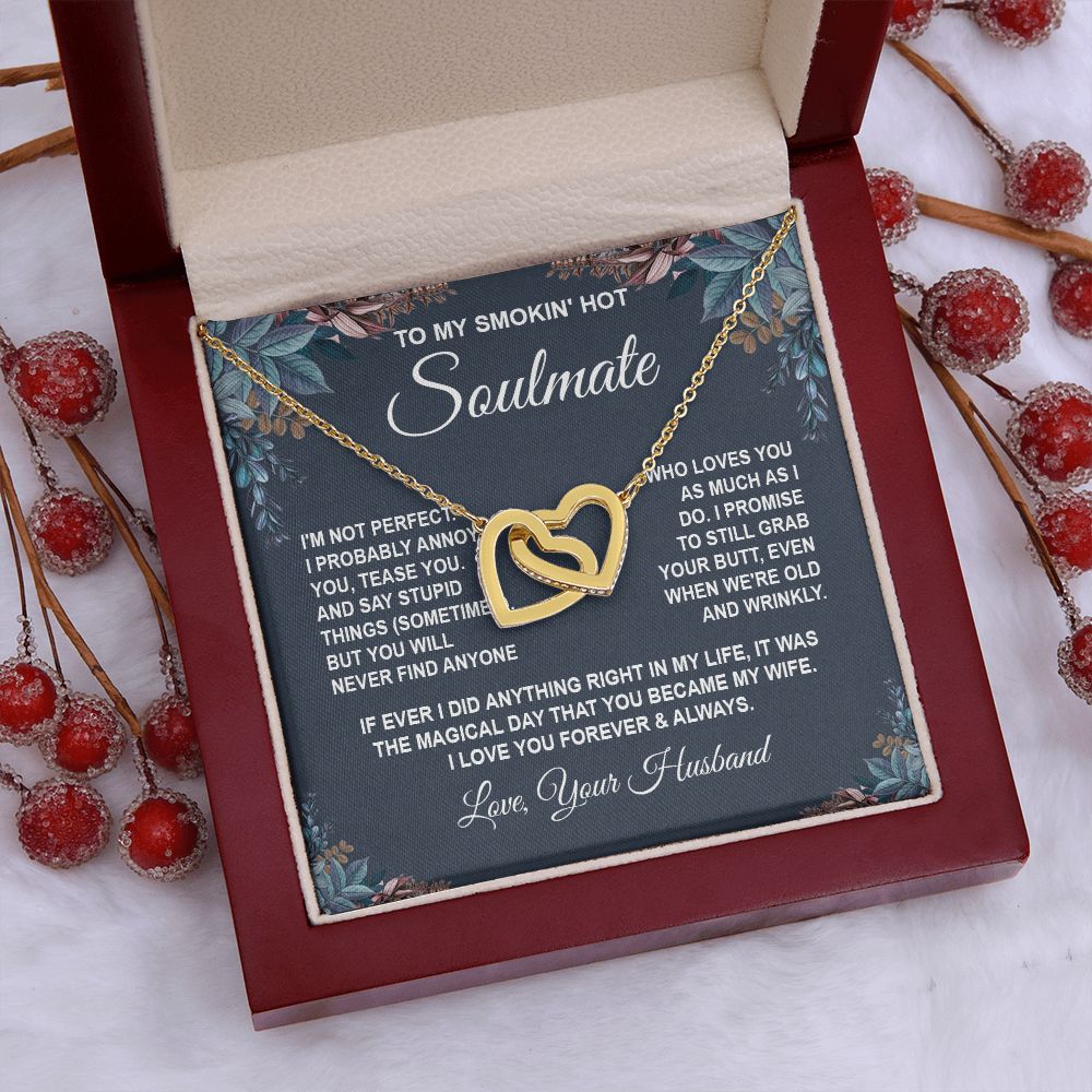 Soulmate Necklace Gifts from Husband, Anniversary Gifts for Wife from Husband, Wife Valentine Gifts from Husband, To My Wife Necklace Message Card and Necklace Gifts Box Gift Box Styles on Birthday, Wedding, Anniversary, Valentine Interlocking Heart
