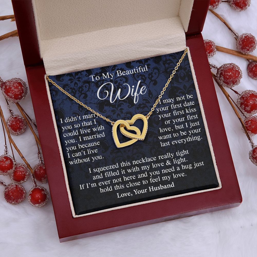 Wife Necklace Gift From Husband, Anniversary Romantic Gifts for Wife from Husband, Wife Valentine Gifts Message Card and Necklace Gifts Box Gift Box Styles on Birthday, Wedding, Anniversary, Valentine Interlocking Heart