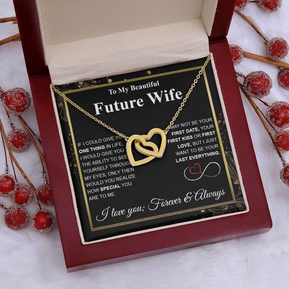Future Wife Necklace My Last Everything, Promise Necklace For Her, Fiance Gifts For Her, Wedding Valentine Gifts For Future Wife With Message Card Box LED, Soulmate Necklace For Women, To My Wife Necklace Interlocking Heart