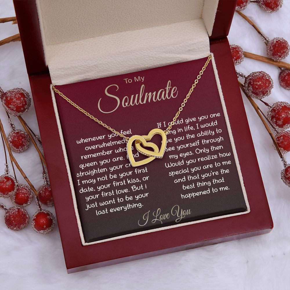 To My Soulmate Necklace For Women, Couple Gifts For Girlfriend, Valentine Christmas Presents For Girlfriend, Valentine Necklace Gifts For Wife, Women Romantic Jewelry For Her Vanlentine Day's Message Card and Gift Box Styles Interlocking Heart