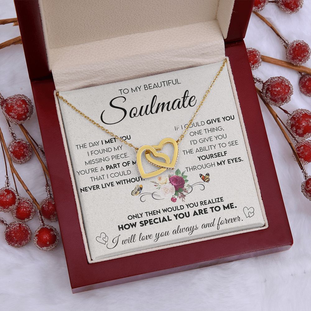 Personalized Valentine Gift For Wife, To My Soulmate Necklace For Women, Soulmate Jewelry, To My Wife Necklace From Husband, Necklace Custom Name Message Card and Gift Box Styles on Birthday, Christmas, Wedding, Anniversary Interlocking Heart